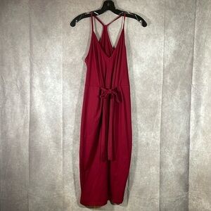 SHEIN Midi Berry Red V-Neck Tank Dress Front Tie | Size Medium